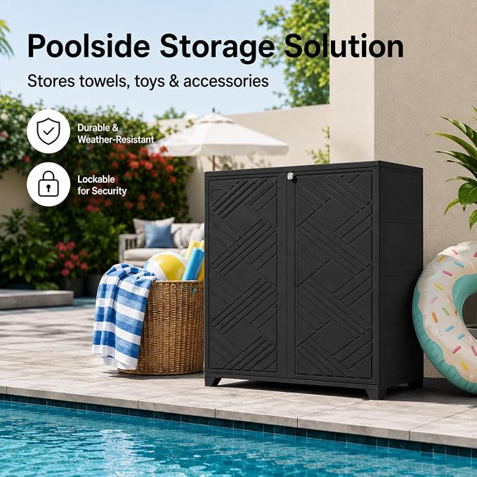 ADDOK Outdoor Storage Cabinet, 60 Gallon Waterproof Resin Patio Storage Cabinet - Image 9