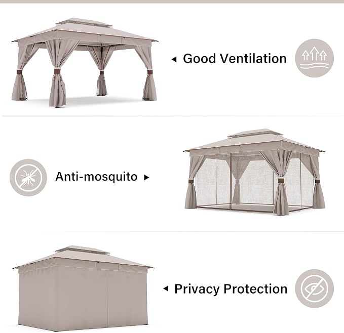 10'x13' Outdoor Gazebo, Metal Frame Heavy Duty Patio Canopy Tent Shelter - Image 5