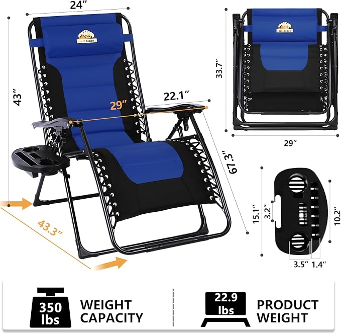 Colegence Oversized Padded Zero Gravity Chairs, 0-170° lock, removable side - Image 3