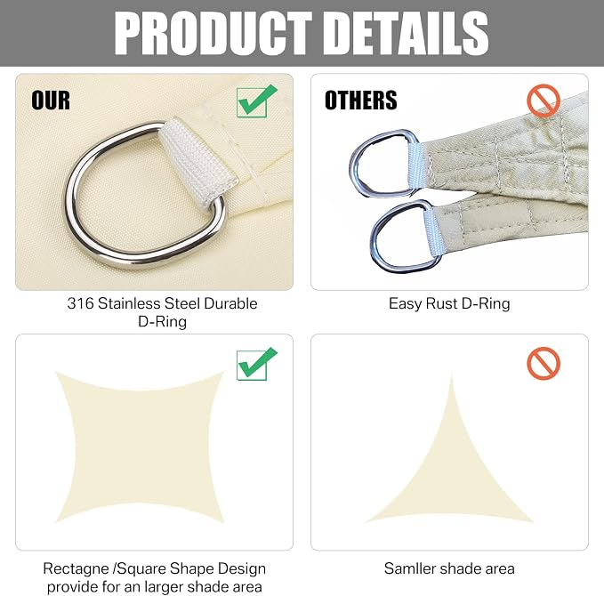 Neween Waterproof Sun Shade Sail Square UV Block Canopy - Image 4