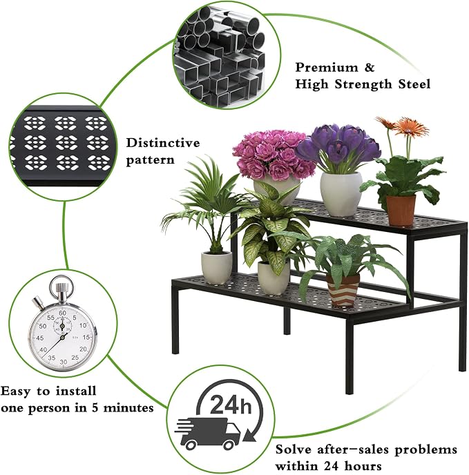 2-Tier Metal Plant Stand, Heavy Duty Flower Pot Holder Rack | 2-tier design - Image 6