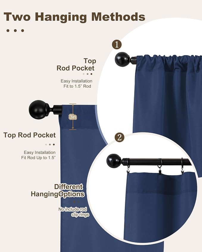 Outdoor Curtains for Patio Waterproof Rod Pocket 4 Pcs 54x95 Inch Navy | - Image 3