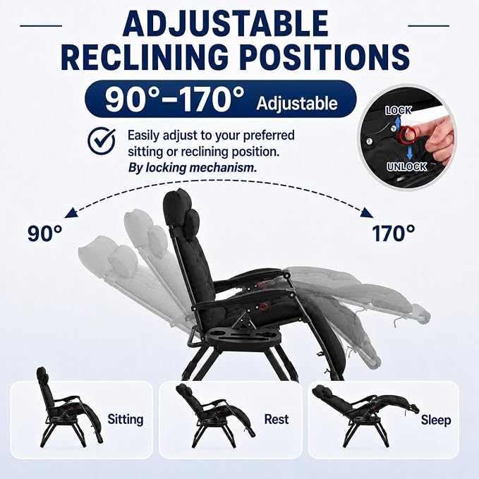 Yaheetech 26" Zero Gravity Chair Adjustable, - Image 6