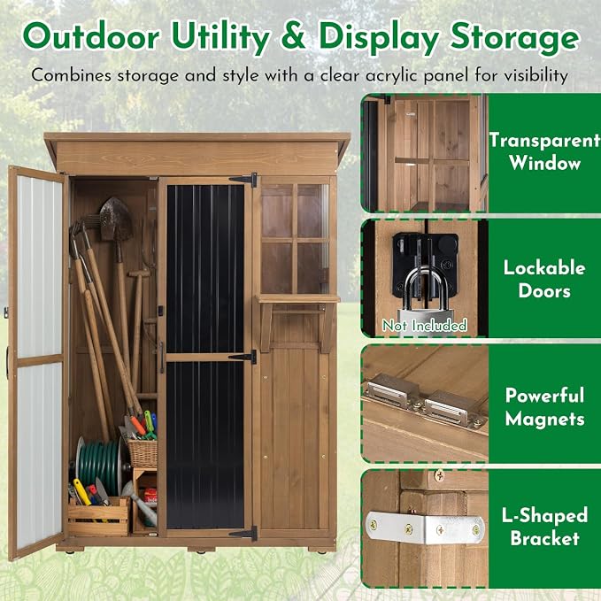 Ketive Outdoor Storage Cabinet, Large Wood & Metal Garden Shed - Image 6