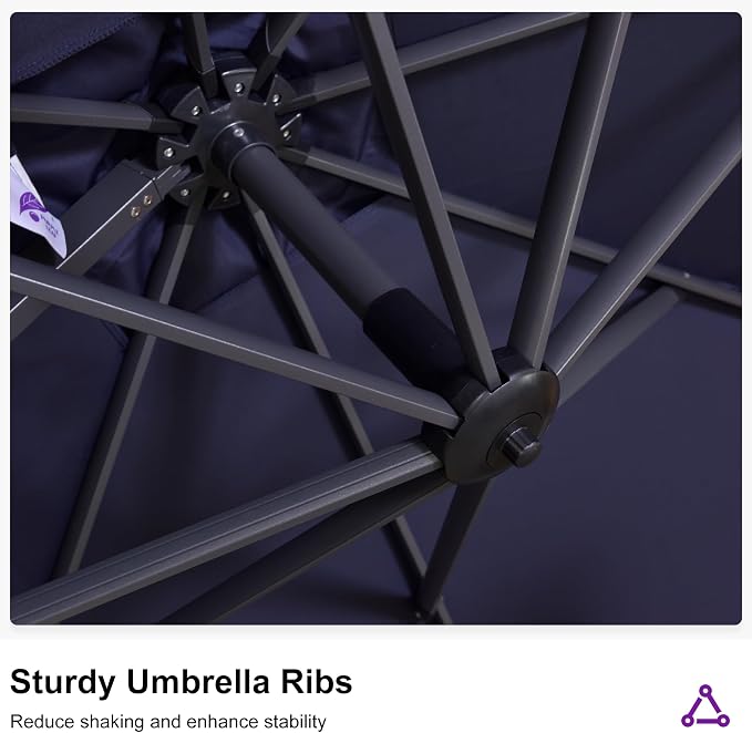 PURPLE LEAF Patio Telescopic Umbrella 11.5' x 11.5' Up Down Lifting Navy | - Image 8