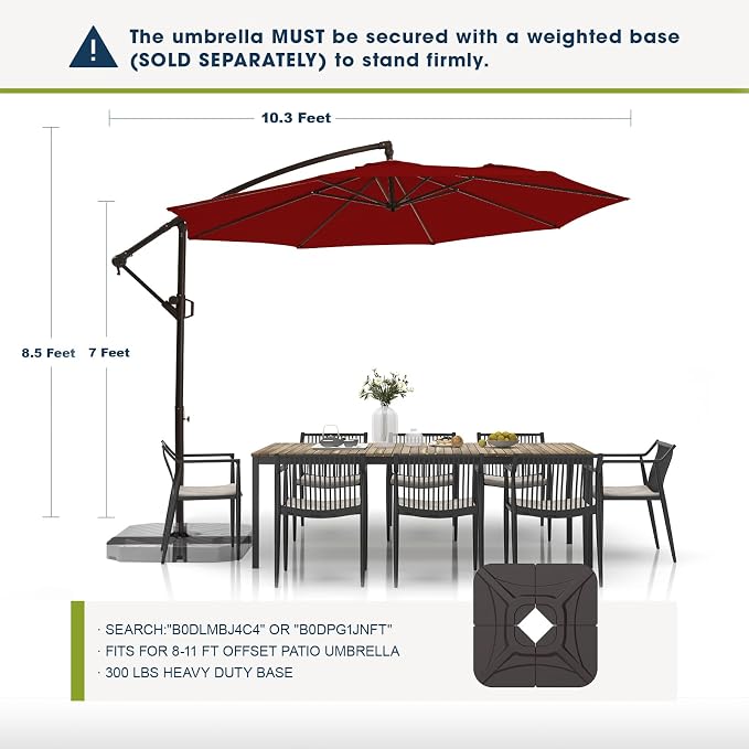 wikiwiki 10ft Patio Umbrellas Offset Outdoor Cantilever Hanging Umbrella - Image 2