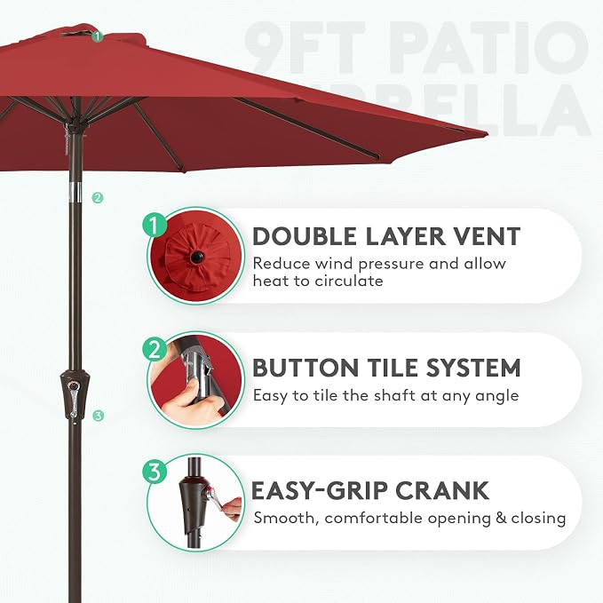 JEAREY 9FT Outdoor Patio Umbrella, Market Umbrella, Tilt & Crank UV Protection - Image 2