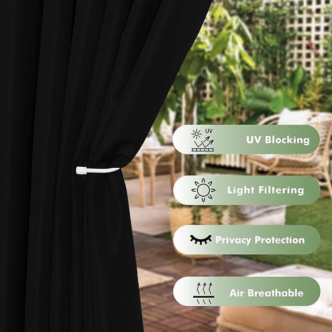 HolidayIdeas Outdoor Curtains for Patio Waterproof 6 Pcs 54x95 Inch Black | - Image 3