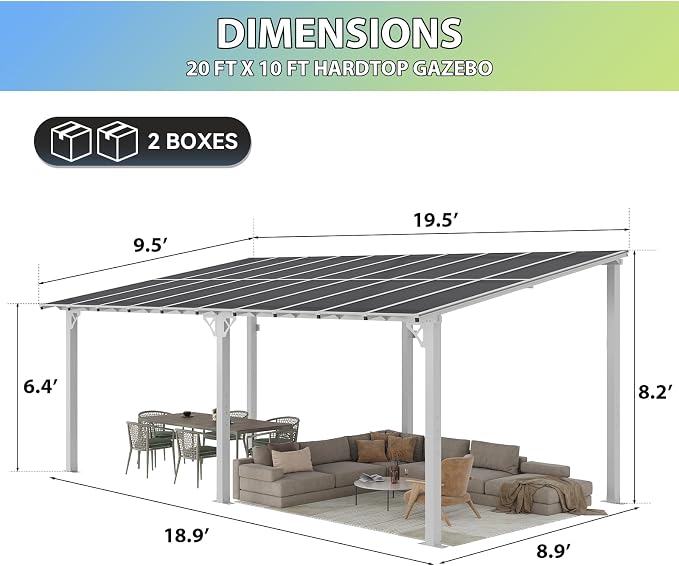 Aoxun 20’x10’ Gazebo with Aluminum Frame & Polycarbonate Panel, Outdoor Patio - Image 3