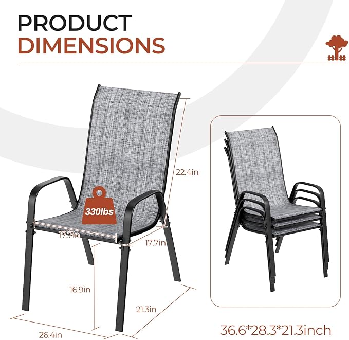 TLSUNNY Patio Chair, Outdoor Stackable Textilene Chairs Set of 4, - Image 2
