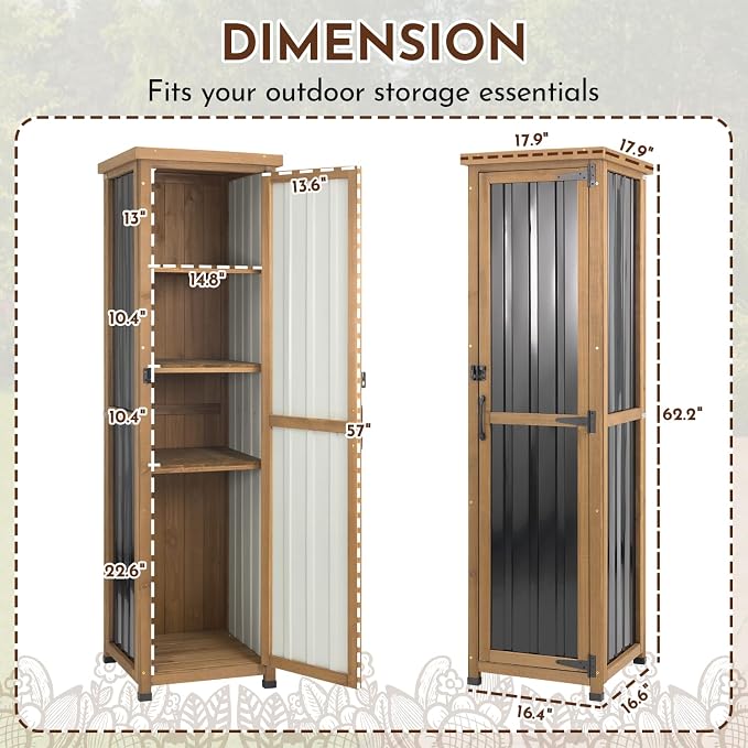 Ketive 62" Tall Narrow Storage Cabinet Wood & Metal, Garden Slim Cabinet - Image 4