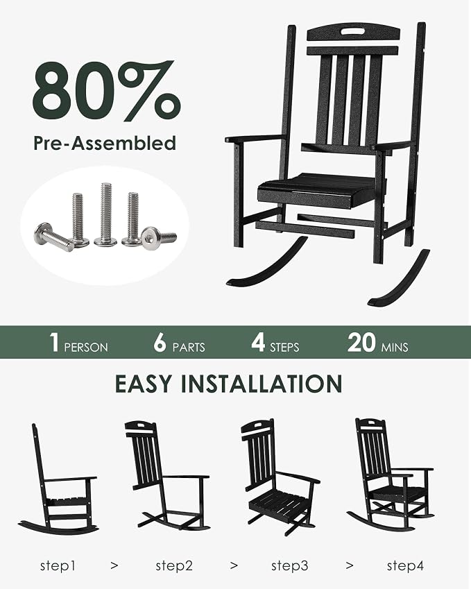 Outdoor Rocking Chair Set of 4, All-Weather Resistant Poly Lumber Rocker Chair - Image 3