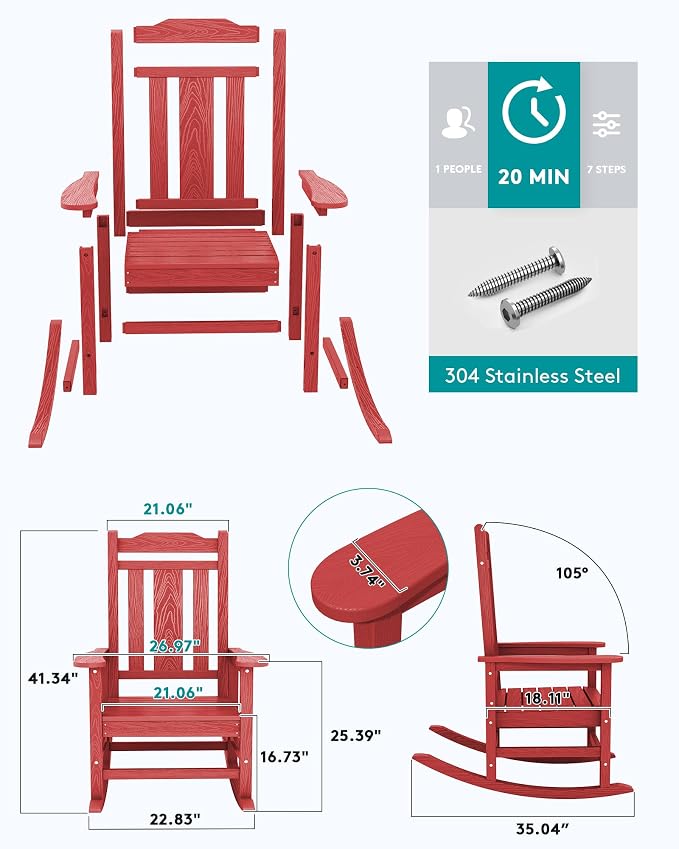 SERWALL HDPE Oversized Outdoor Rocking Chairs Set of 2, Patio Rocker, All - Image 3