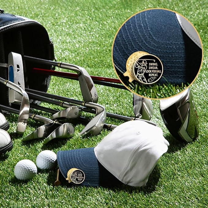 Swing Swear Look for Ball Repeat Black Gold Golf Ball Marker with Magnetic Hat Clip, Golf Accessories for Men Women, Golf Gifts for Men Women Golfer, Birthday Retirement Gifts for Golf Fan?D?