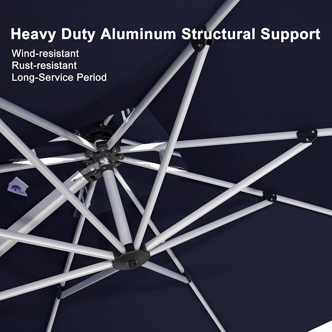 PURPLE LEAF Cantilever Outdoor Umbrella 9' x 9' Square Double Top Navy Blue | - Image 4