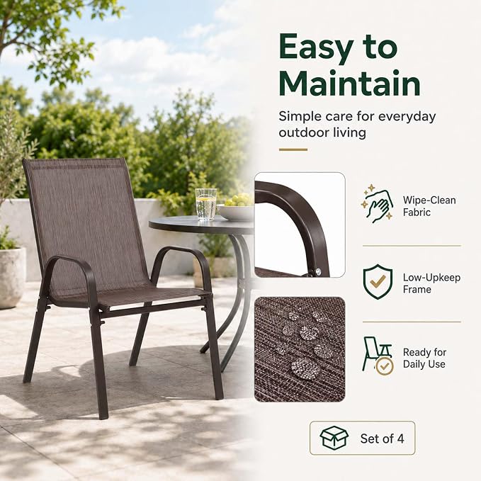 Majnesvon Outdoor Patio Chairs Set of 6, Stackable Patio Chairs, Front Porch - Image 7