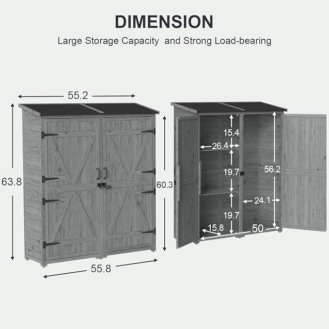 Gizoon Outdoor Cabinet, Waterproof Roof, Double Lockable Wooden Shed | 2 - Image 8