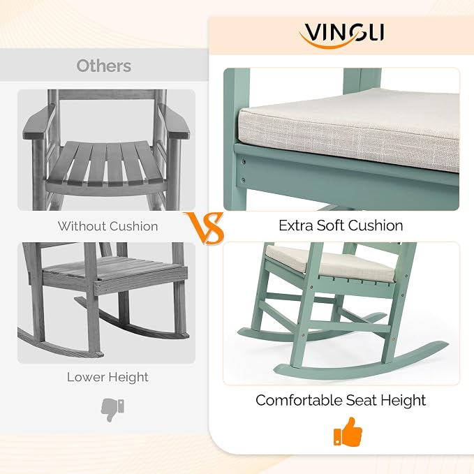 VINGLI Outdoor Rocking Chair, Wooden Rocking Chair - Image 6