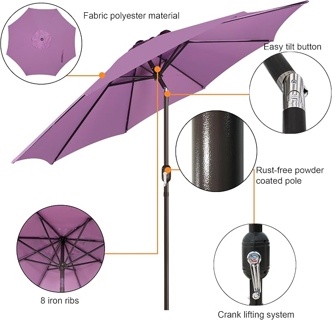 9' Outdoor Patio Umbrella, Outdoor Table Umbrella, Yard Umbrella, Market - Image 2
