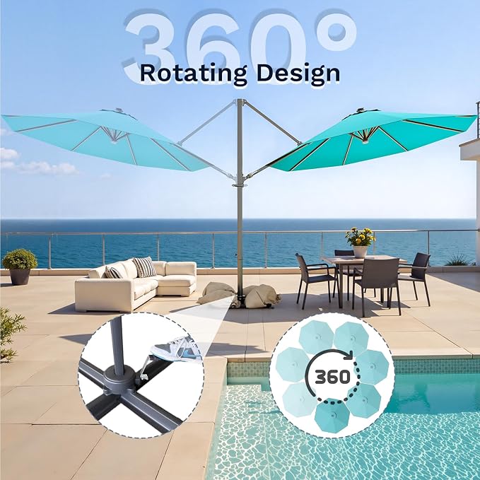 Devoko 10ft Solar LED Patio Umbrella, Round Cantilever Outdoor Umbrella - Image 4