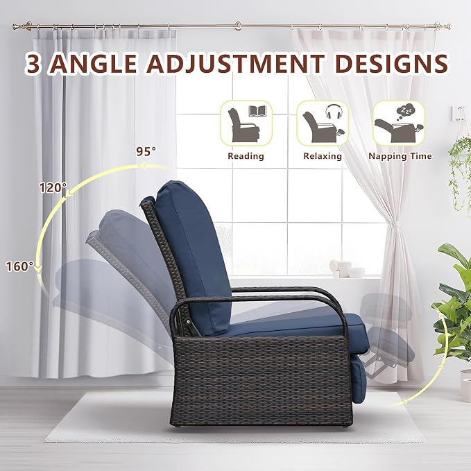 Outdoor Recliner, Aluminum Frame Patio Chaise Lounge Chairs - Image 3