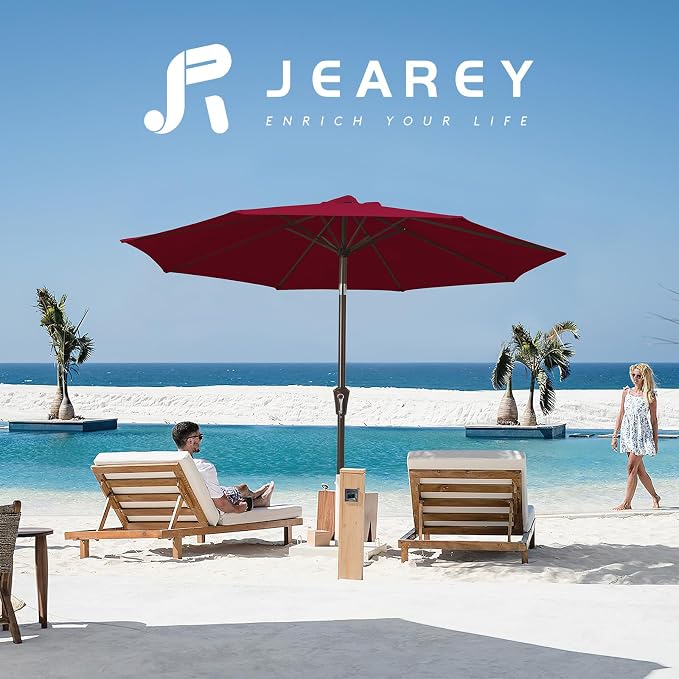 JEAREY 10 ft Outdoor Patio Umbrella w/Tilt and Crank, Wine Red | 8 Sturdy Ribs - Image 6