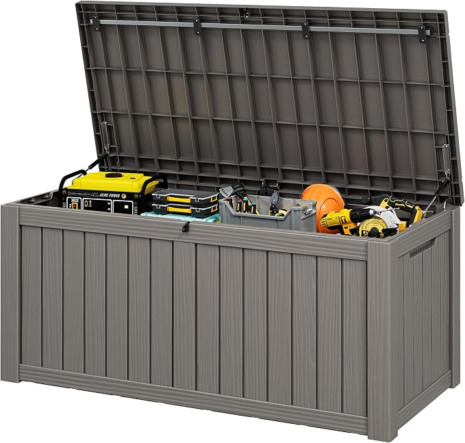 Outdoor Storage Box, 155 Gallon Resin Deck Boxes Outdoor Waterproof by WTFGO
