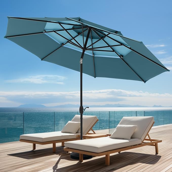 PHI VILLA 10ft Outdoor Patio Umbrellas, 3 Tier Table Umbrella, Cyan & Green | by PHIVILLA