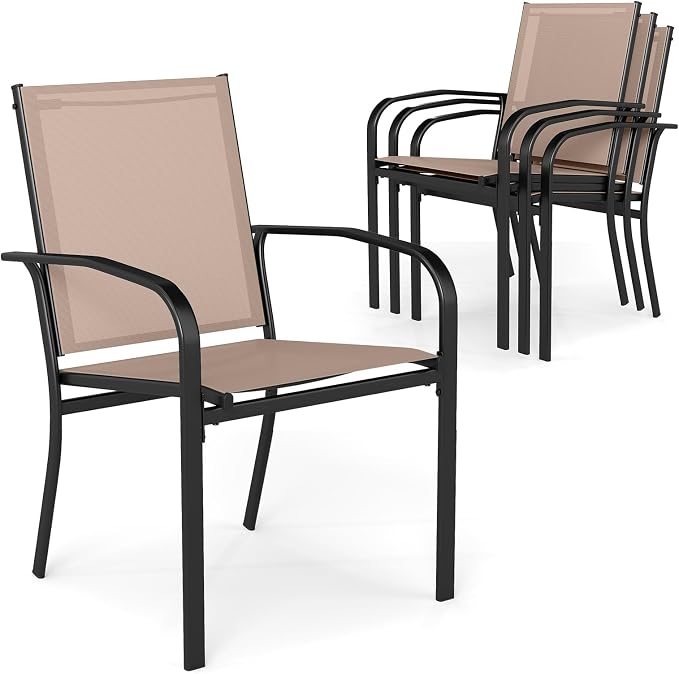 Giantex Stackable Patio Chairs Set of 4, All Weather Outdoor Dining Chairs by Giantex