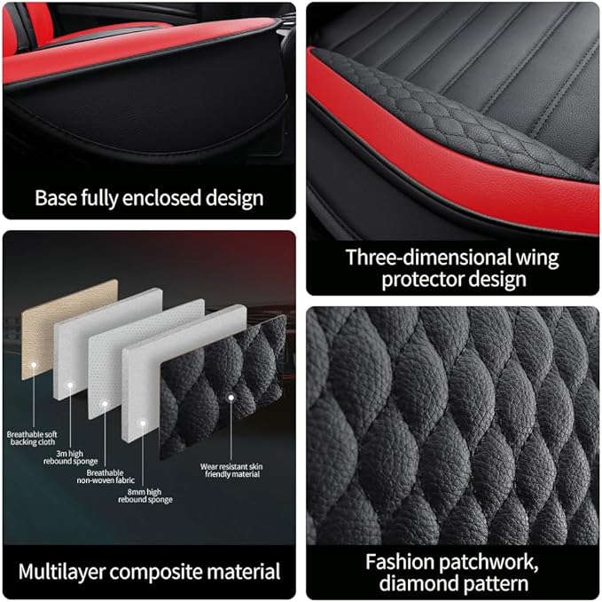 Leather Car Seat Covers for Volkswagen Golf 2001-2021,Car Seat Covers Full Set,Seat Covers with Safety,Waterproof Seat Cover Compatible Airbag(5pcs Black&Red Bars Luxury)