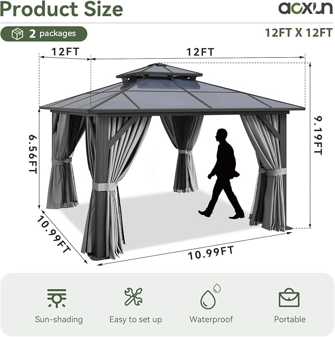 Aoxun 12'x12' Hardtop Gazebo - Image 4