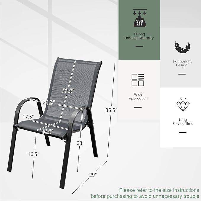 GIANTEX Patio Chairs Set of 4, Stackable Outdoor Dining Chairs - Image 3