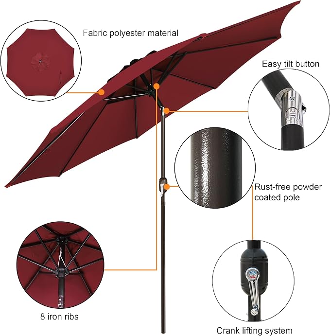 9' Outdoor Patio Umbrella, Outdoor Table Umbrella, Yard Umbrella, Market - Image 2