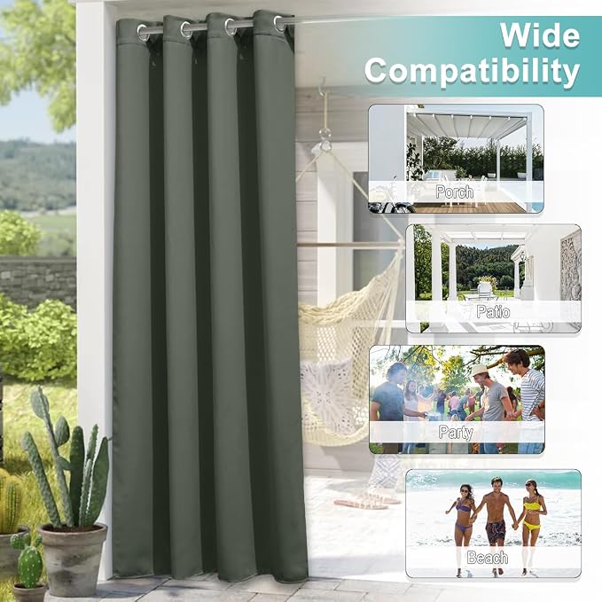 NICETOWN 2 Panels Greyish Green Outdoor Curtains - Image 4