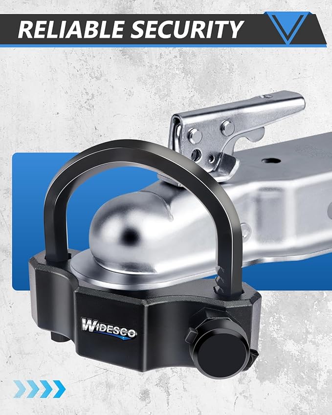 Trailer Lock Universal Trailer Hitch Locks, Adjustable Heavy-Duty Trailer Coupler Ball Lock Fit 1-7/8 Inch, 2 Inch, 2-5/16 Inch Couplers with 2 Keys Alike, Black