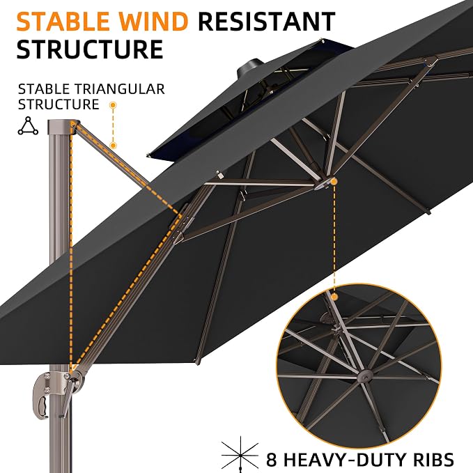 10' X 13' Outdoor Patio Umbrella Large Rectangle Cantilever Umbrella - Image 4