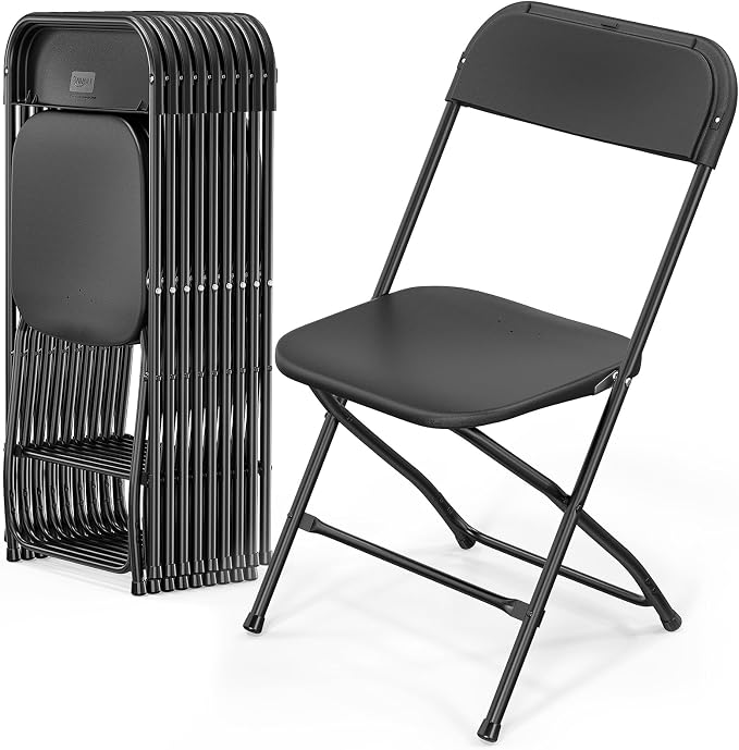 VINGLI 10 Pack Black Plastic Folding Chair, Indoor Outdoor Portable Stackable by VINGLI