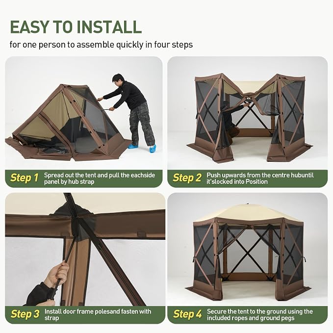 Aoxun 12x12ft Pop Up Canopy Tent, Camping Gazebo Screen Tent, Mesh Windows - Image 6
