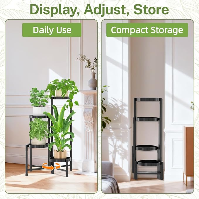 iDavosic.ly Plant Stand Indoor Outdoor, 4 Tier Metal Corner Shelf, Folding - Image 8