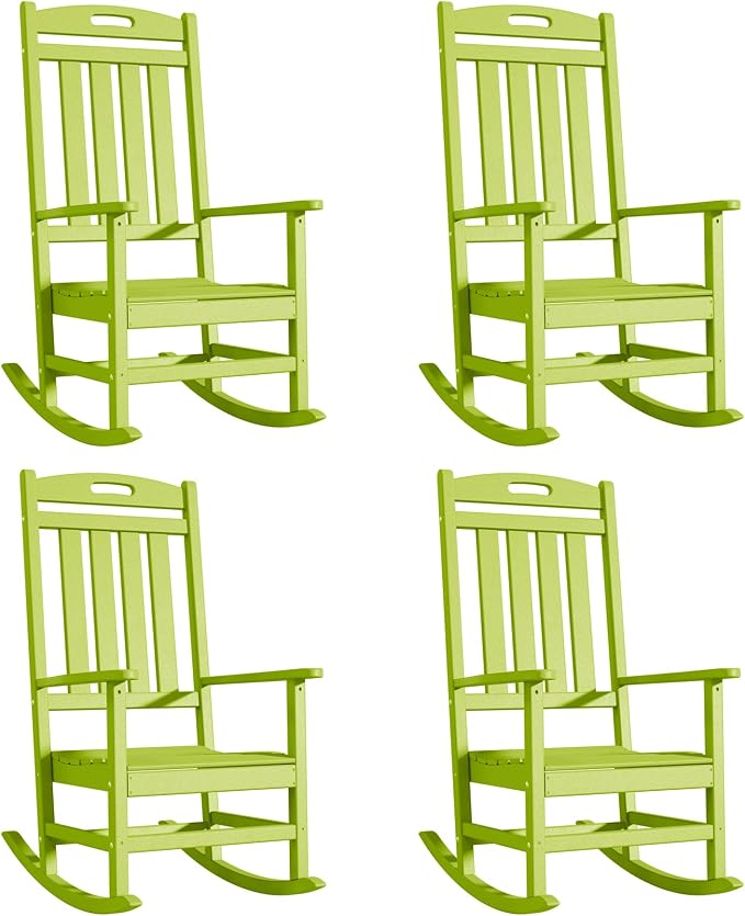 Outdoor Rocking Chair Set of 4, High Back Plastic Patio Rocking Chairs by Adiromoti