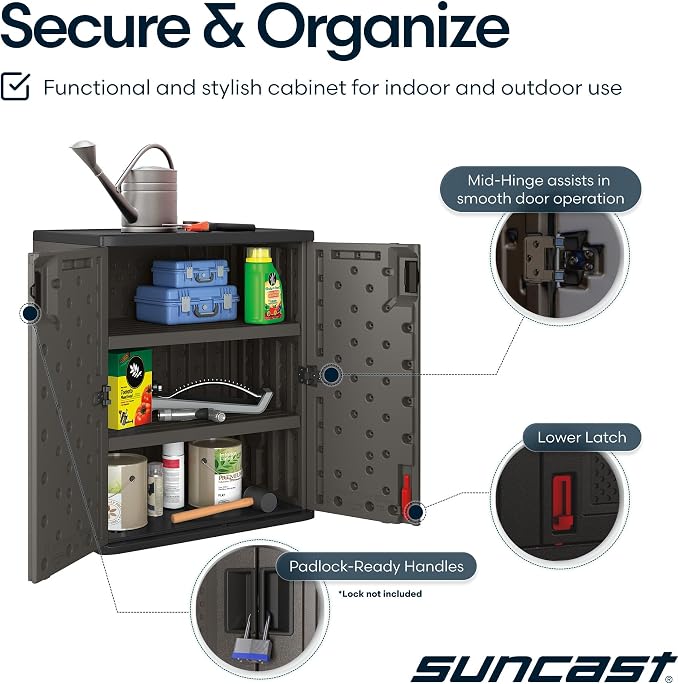 Suncast 30" Heavy-Duty Resin Outdoor Storage Cabinet, Dark Gray - Image 8