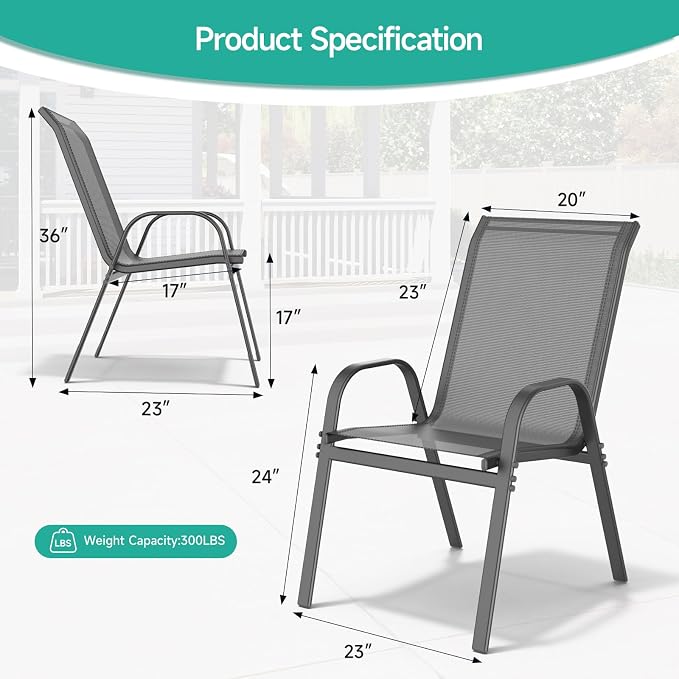 Patio Chairs Set of 2, All Weather Outdoor Dining Chairs | Stackable Dining - Image 3