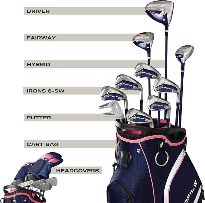 Wilson Women's Profile Complete Golf Set with Cart Bag - Left Hand, Ladies, Navy/Rose Gold/Silver