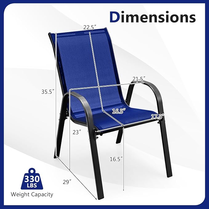 COSTWAY Patio Stackable Dining Chairs Set of 4 - Image 3