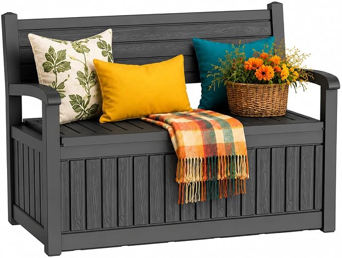 Outdoor Bench, Waterproof Garden Storage Bench, 100 Gallon Deck Box | Lockable by ATMELT