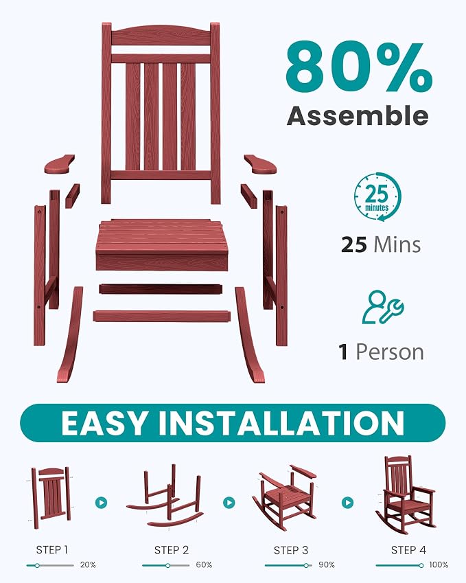SERWALL Outdoor Rocking Chair Set of 2, Oversized Patio Rocking Chair, Porch - Image 6