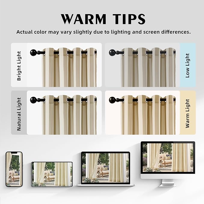 2 Panels Outdoor Stripe Curtains - Image 5