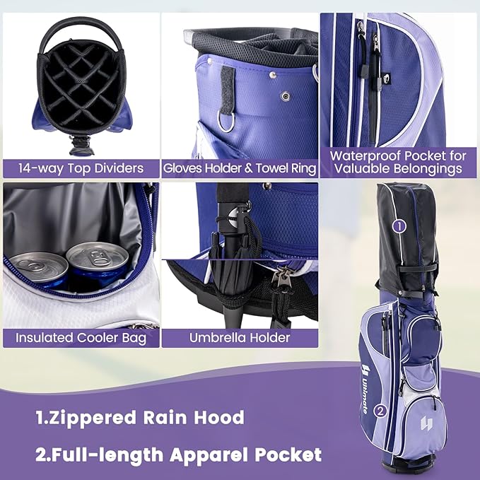 GYMAX Women Golf Clubs, 16PCS Right Handed Golf Set Includes Graphite 460CC Driver(1), Fairway (3), Hybrid (5) & Irons Size 5-SW, Putter & Stand Bag with Rain Hood, Complete Golf for Ladies