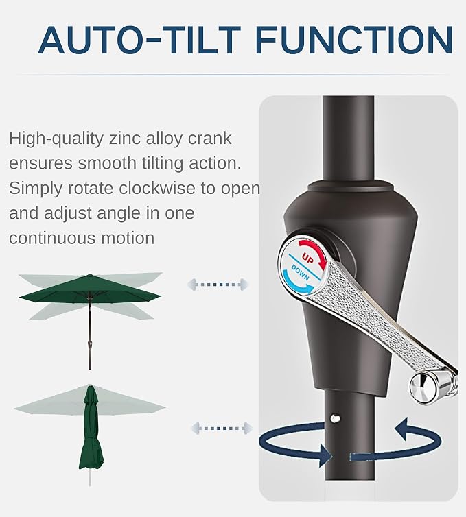 9FT Auto-Tilt Patio Umbrella|Outdoor Market Table Umbrella - Image 2
