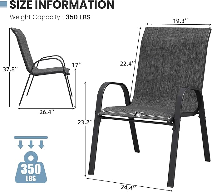 Patio Dining Chairs Set of 6, Outdoor Stackable Dining Chairs High Back - Image 3